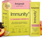 Feel Goods Immunity+ - Mezcla de apoyo inmunológico con vitamina C, hierbas orgánicas y adaptógenos - 15 sobres sabor Limonada de Melocotón