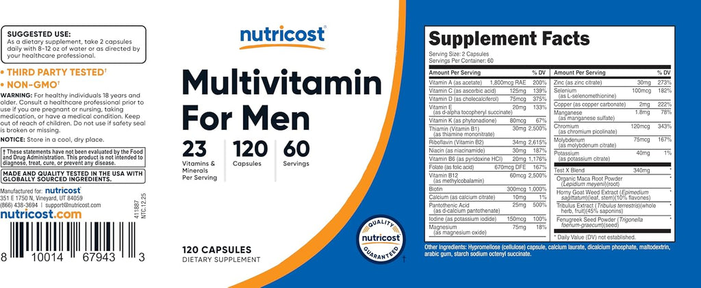 Nutricost Multivitamínico para Hombres - 120 Cápsulas
