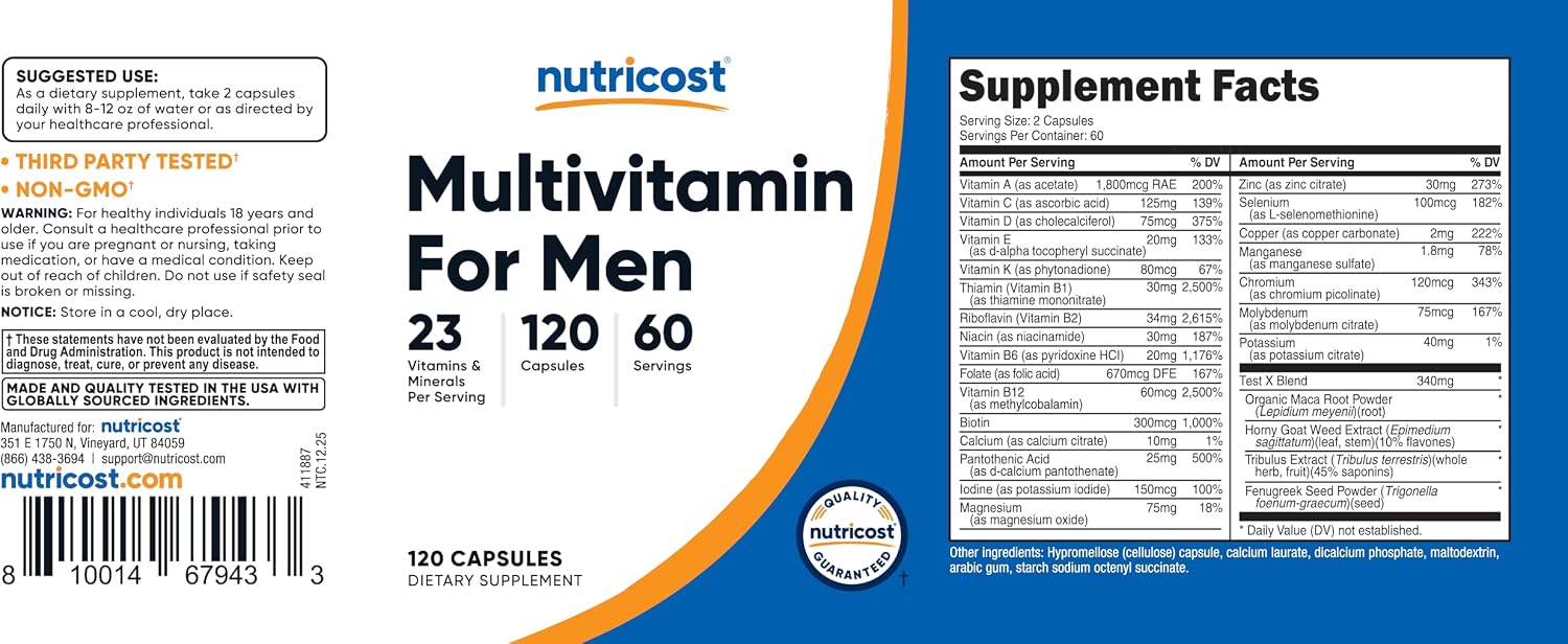 Nutricost Multivitamínico para Hombres - 120 Cápsulas
