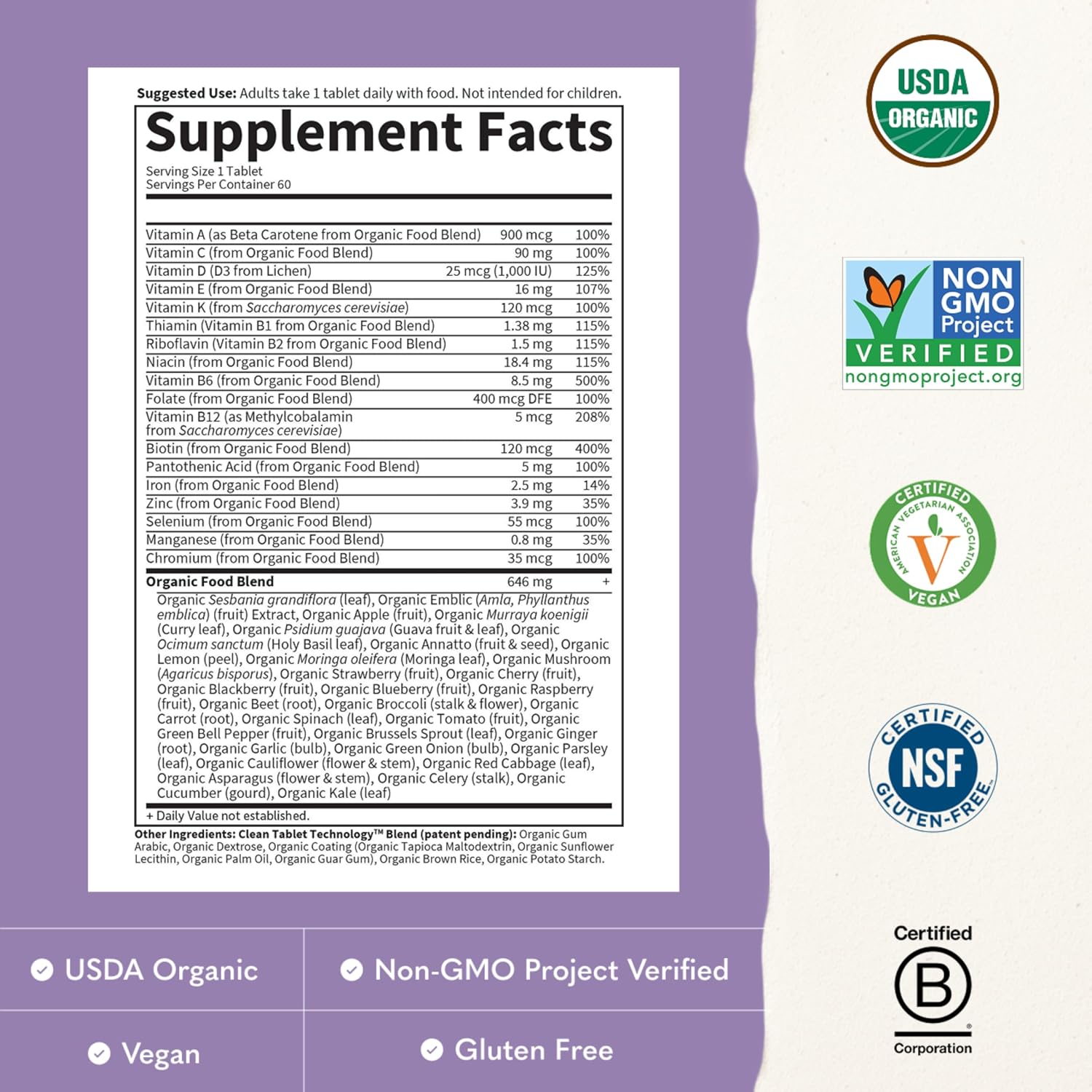 Garden of Life Organics Multivitamínico para Mujeres - Multivitamínico diario con alimentos integrales, hierro, biotina, vegano, orgánico, 60 comprimidos