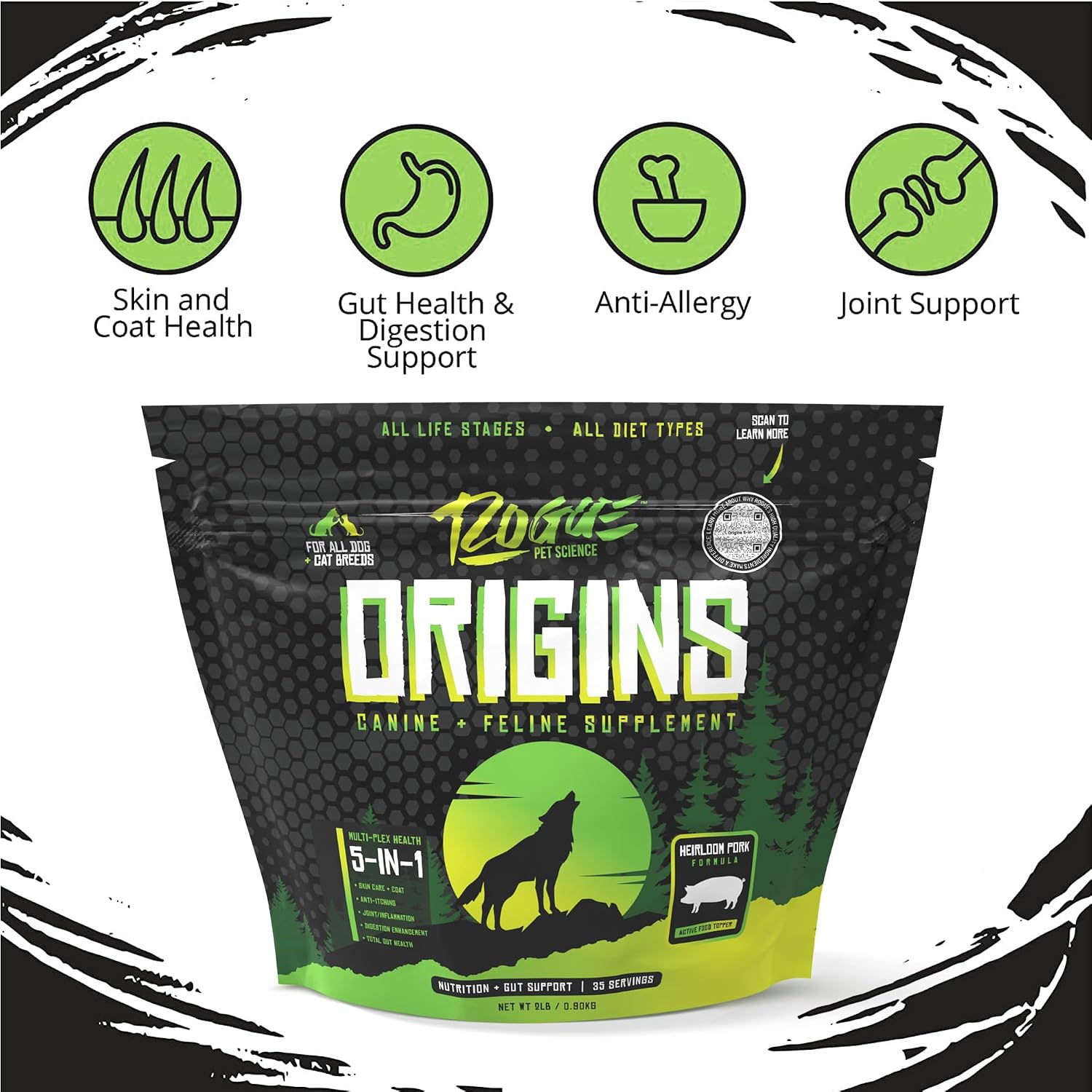 Orígenes 5-en-1 Complemento para Perros - Topper en Polvo con Proteína de Cerdo Heirloom Natural - 907 g