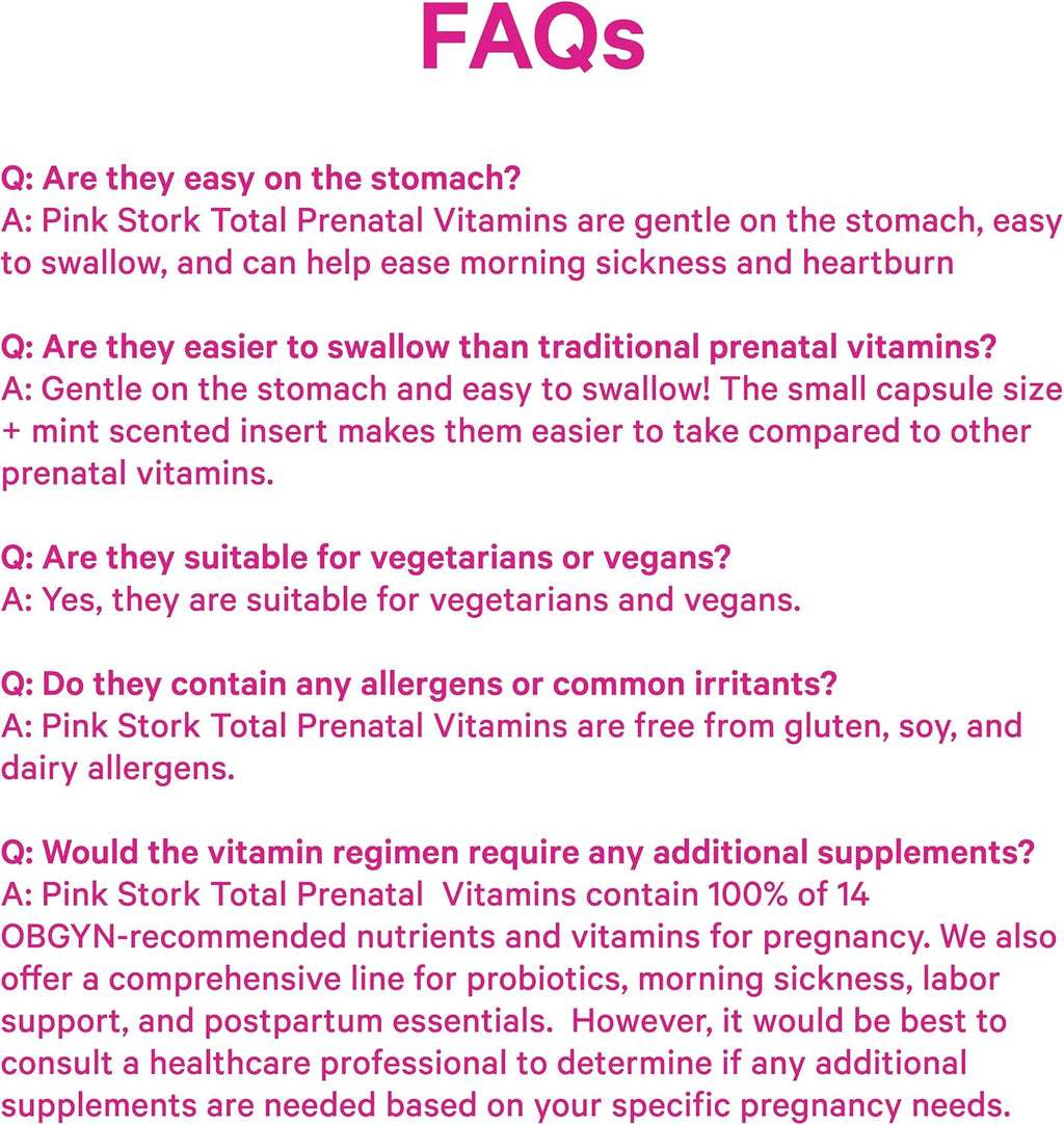 Pink Stork Total Prenatal Vitaminas con DHA - 60 Cápsulas (Menta)