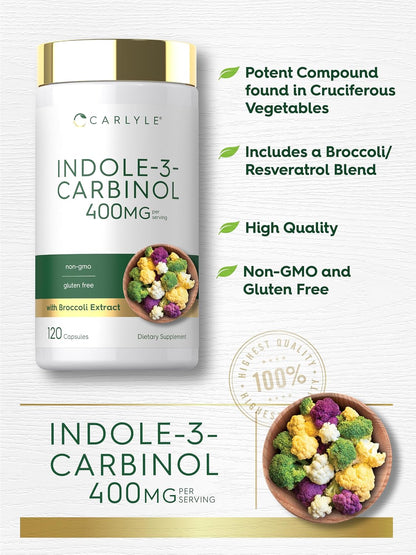 Carlyle Indole-3-Carbinol 400 mg | 120 Cápsulas | Suplemento con I3C, Brócoli y Resveratrol – Image 4
