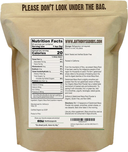 Polvo de Maca Orgánica Gelatinizada de – Verificado sin gluten: Cada lote se analiza para confirmar que está libre – Image 2