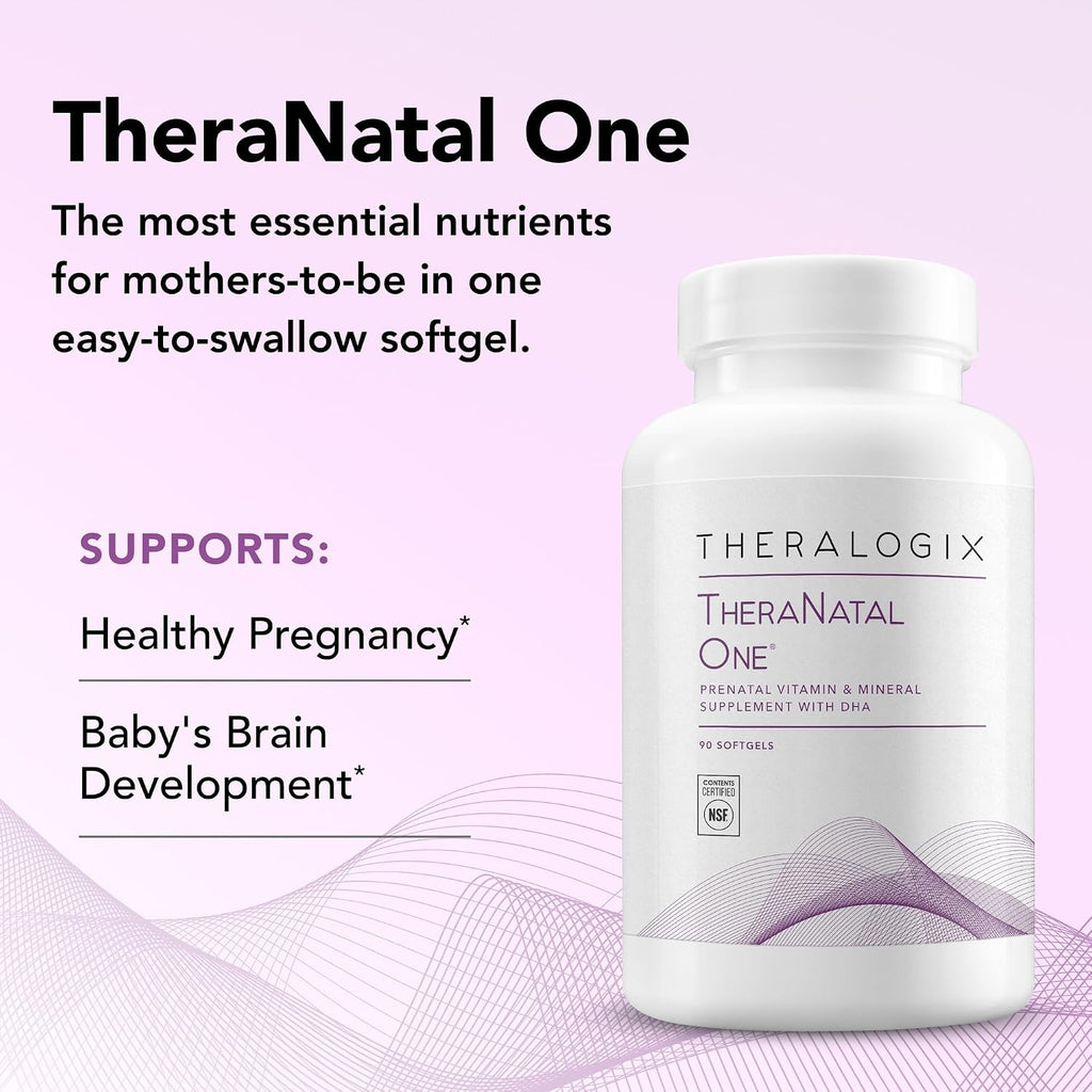 Theralogix TheraNatal One – Multivitamínico prenatal con DHA, folato metilado y hierro – 90 cápsulas blandas
