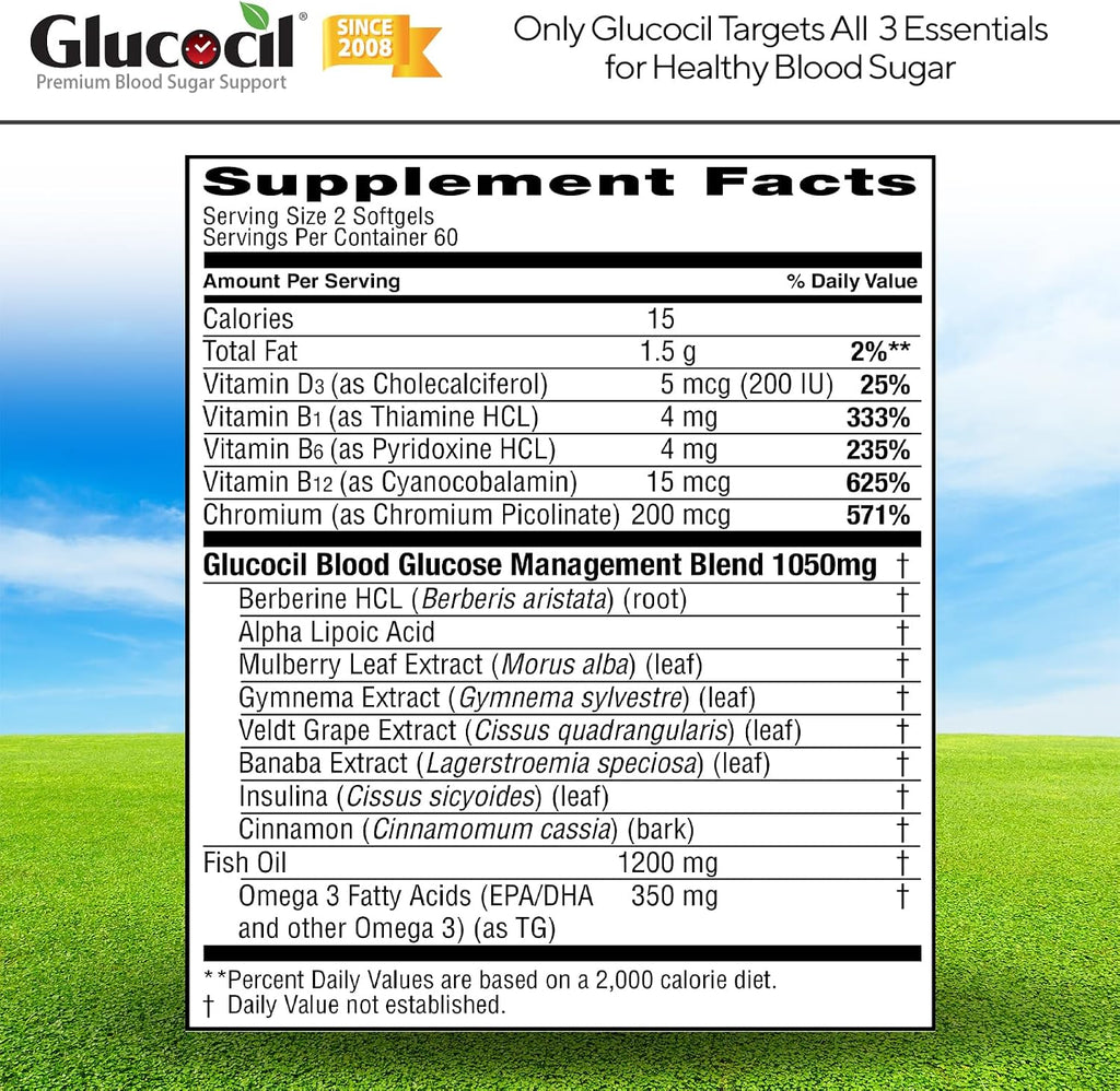 Glucocil – Softgels – Apoyo al Azúcar en Sangre (2 Pack)