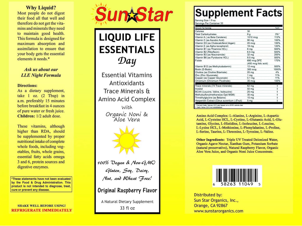 Sun Star Organics Multivitaminas Líquidas con Noni y Aloe Vera, 33 fl oz