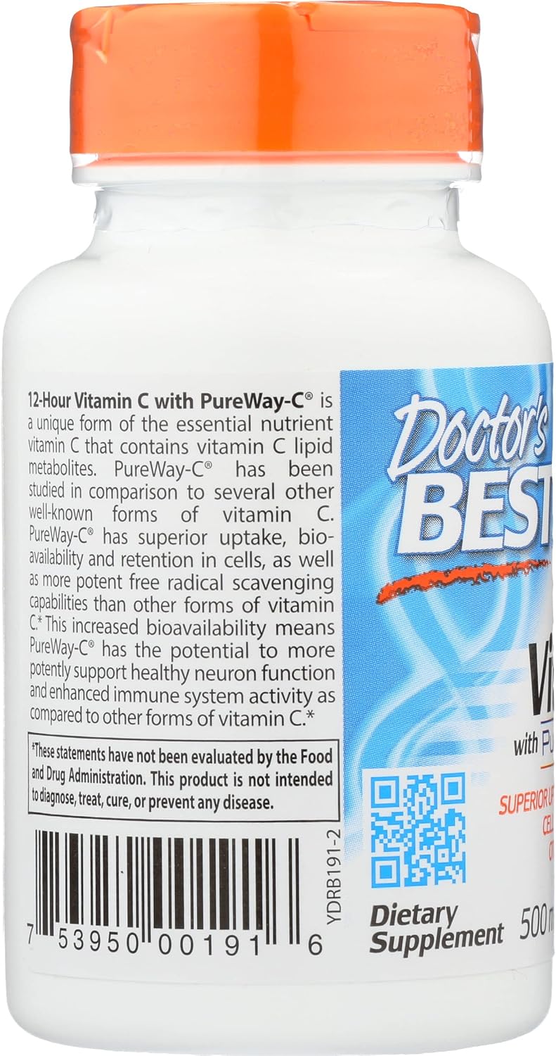 Doctor's Best Vitamina C de Liberación Sostenida con Pureway-C, 60 Comprimidos