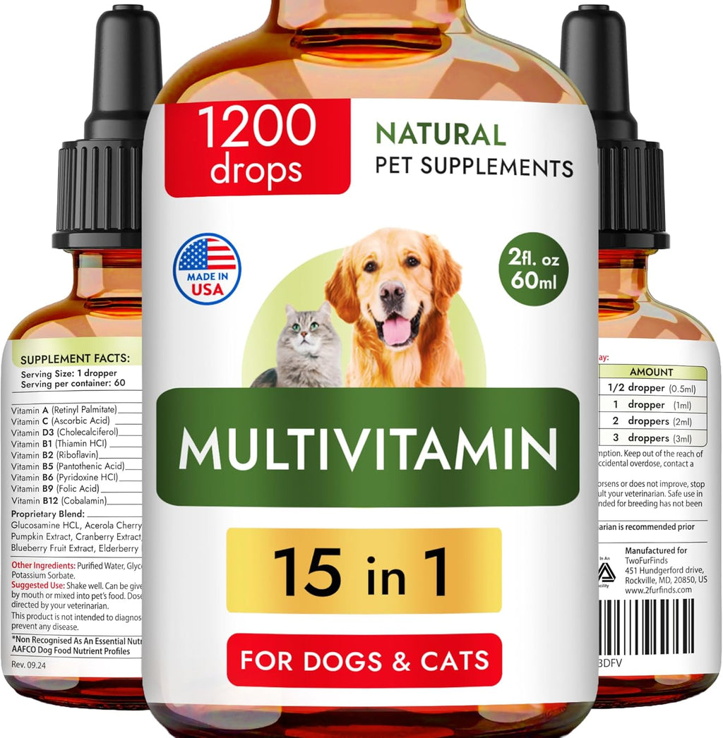 TwoFurFinds Multivitamínico Líquido 15-en-1 para Perros y Gatos - 59 ml