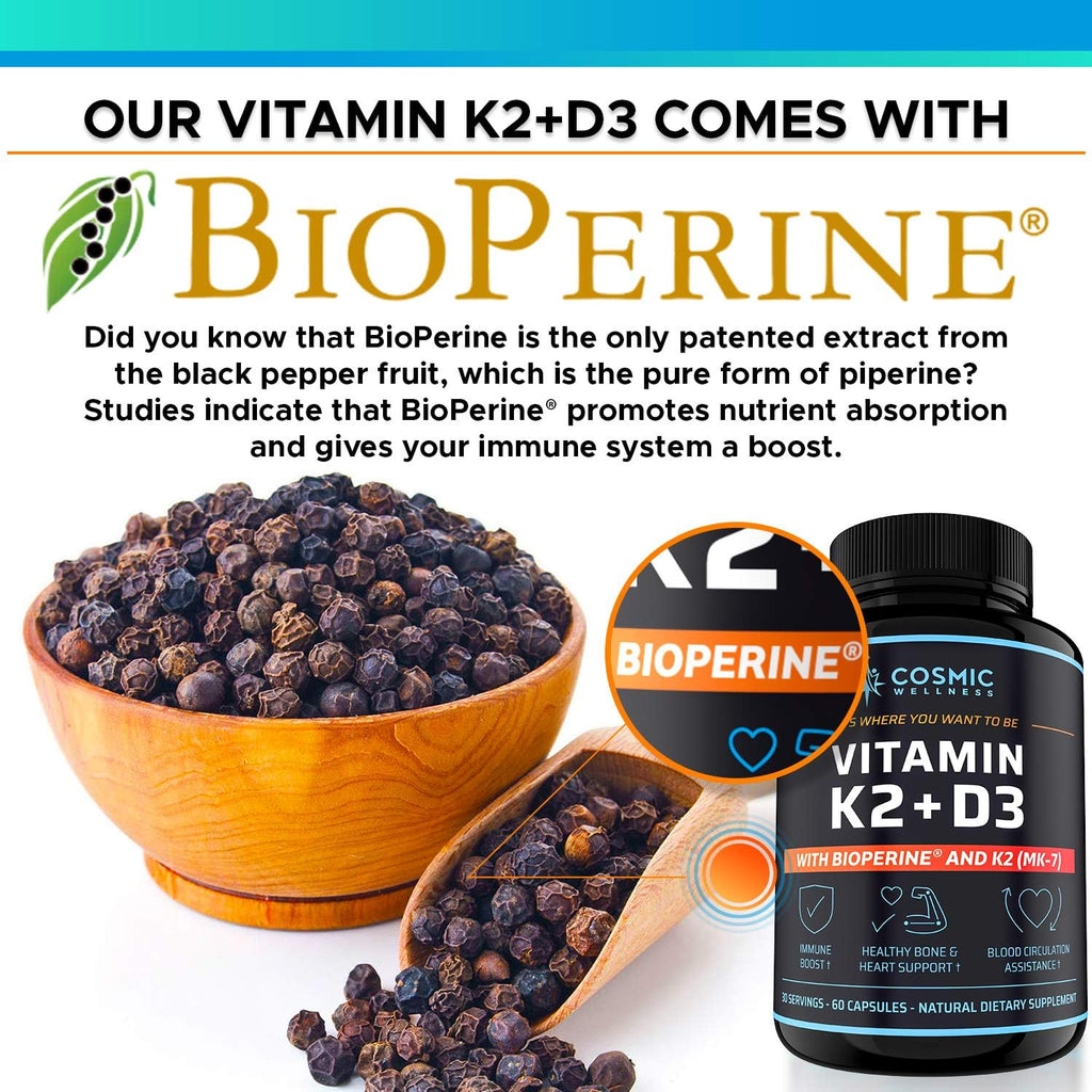 COSMIC WELLNESS Vitamina D3+K2 5000 UI con Bioperina