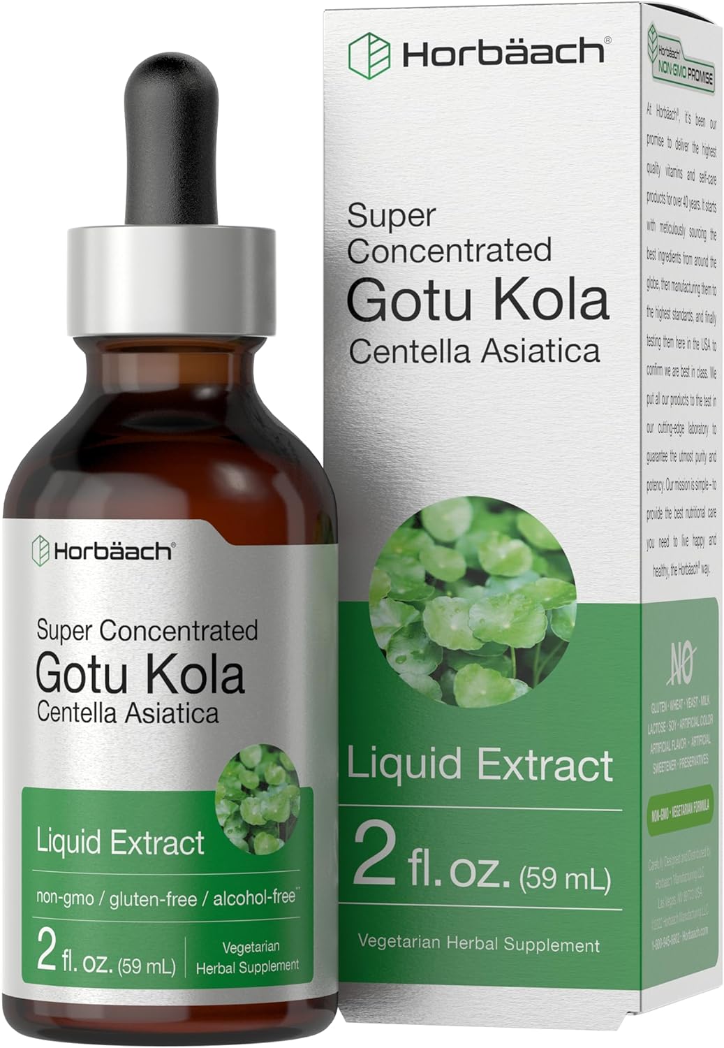 Horbäach Extracto de Gotu Kola - 60 ml - Sin Alcohol - Suplemento Líquido Concentrado - Vegetariano, No-GMO, Sin Gluten