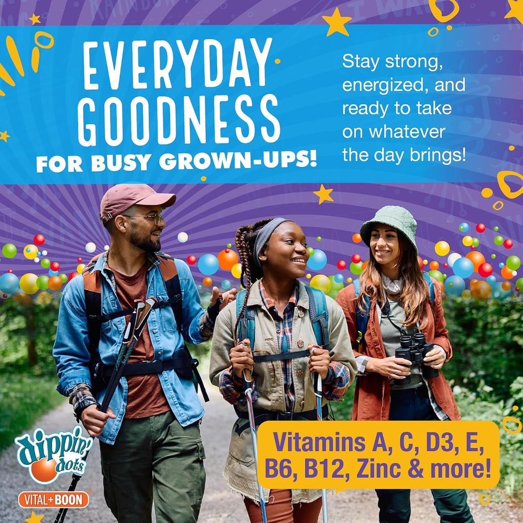 Vital+Boon Dippin' Dots - Gominolas Multivitamínicas para Adultos - Vitaminas A, B6, C, D3, E y Ácido Fólico - Vegetarianas, No GMO, Sin Gluten (60 Unidades)