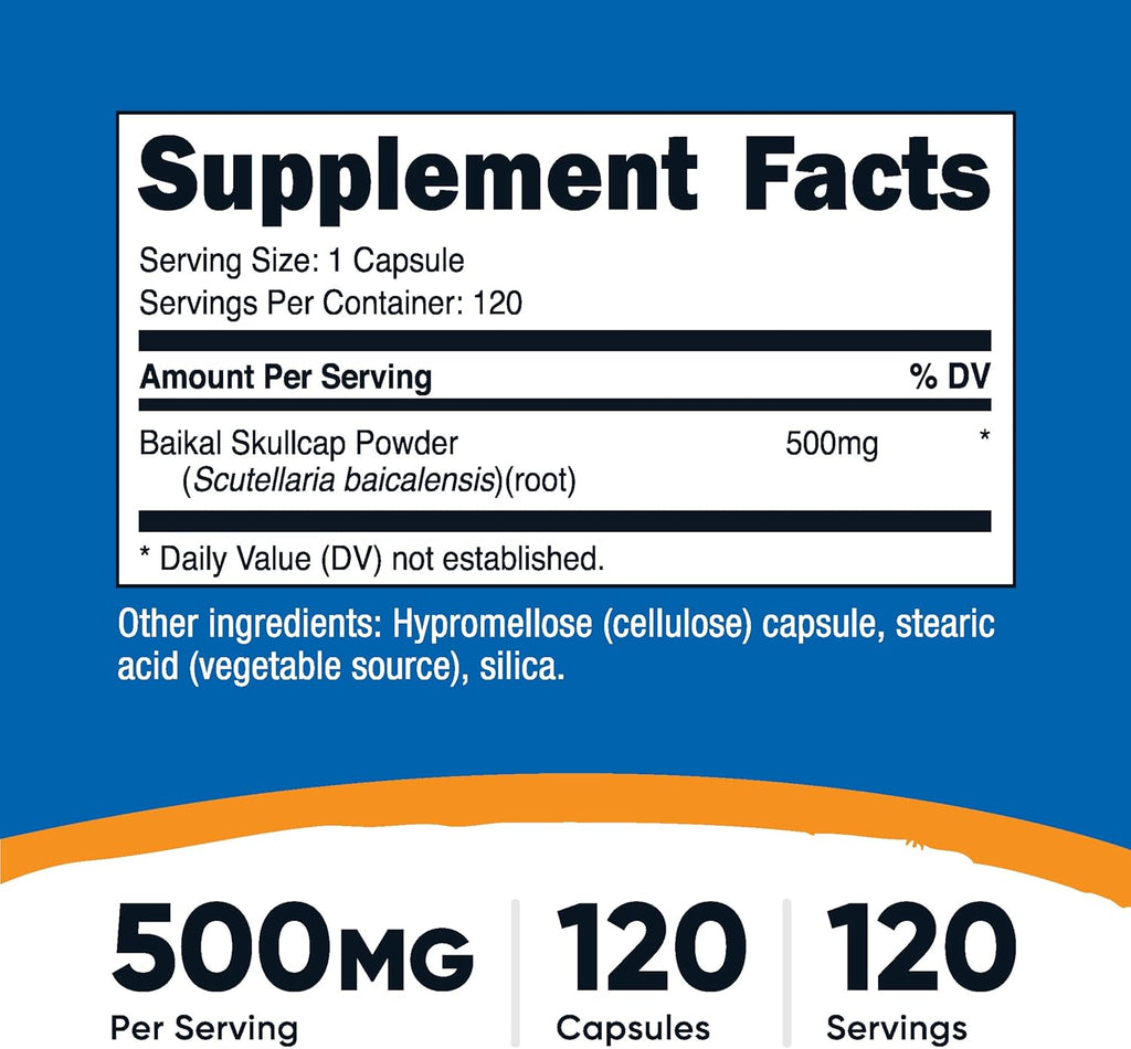 Nutricost Escutelaria Baicalensis 500mg, 120 Cápsulas Vegetales - No Transgénico, Sin Gluten