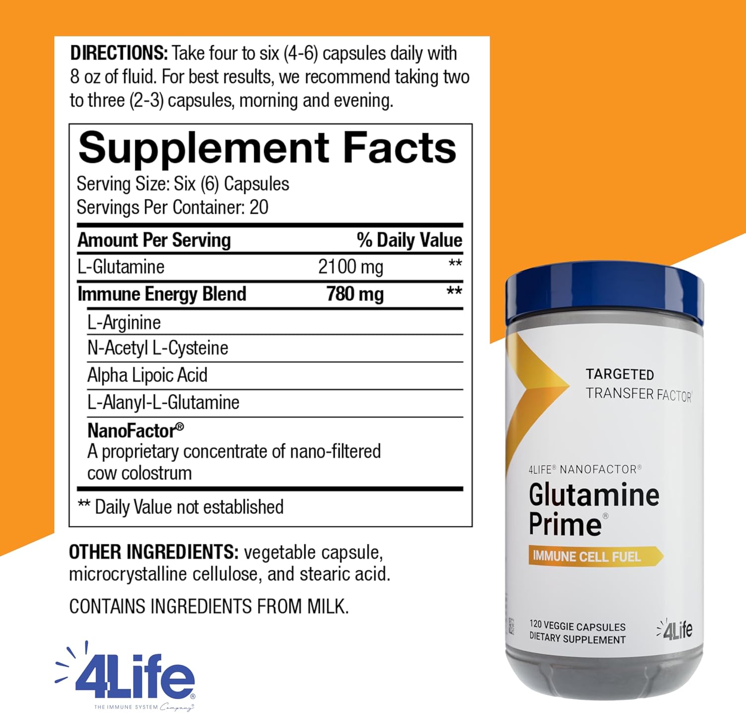 4Life Targeted Transfer Factor Glutamine Prime – 120 Cápsulas Veganas