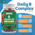 Gomitas de Complejo B con Vitamina C – Delicioso sabor, 1 al día, Apoyo Energético y Nervioso para Adultos – Vegano, Kosher, No-GMO – con B12, B6, Niacina y Ácido Fólico – 70 unidades