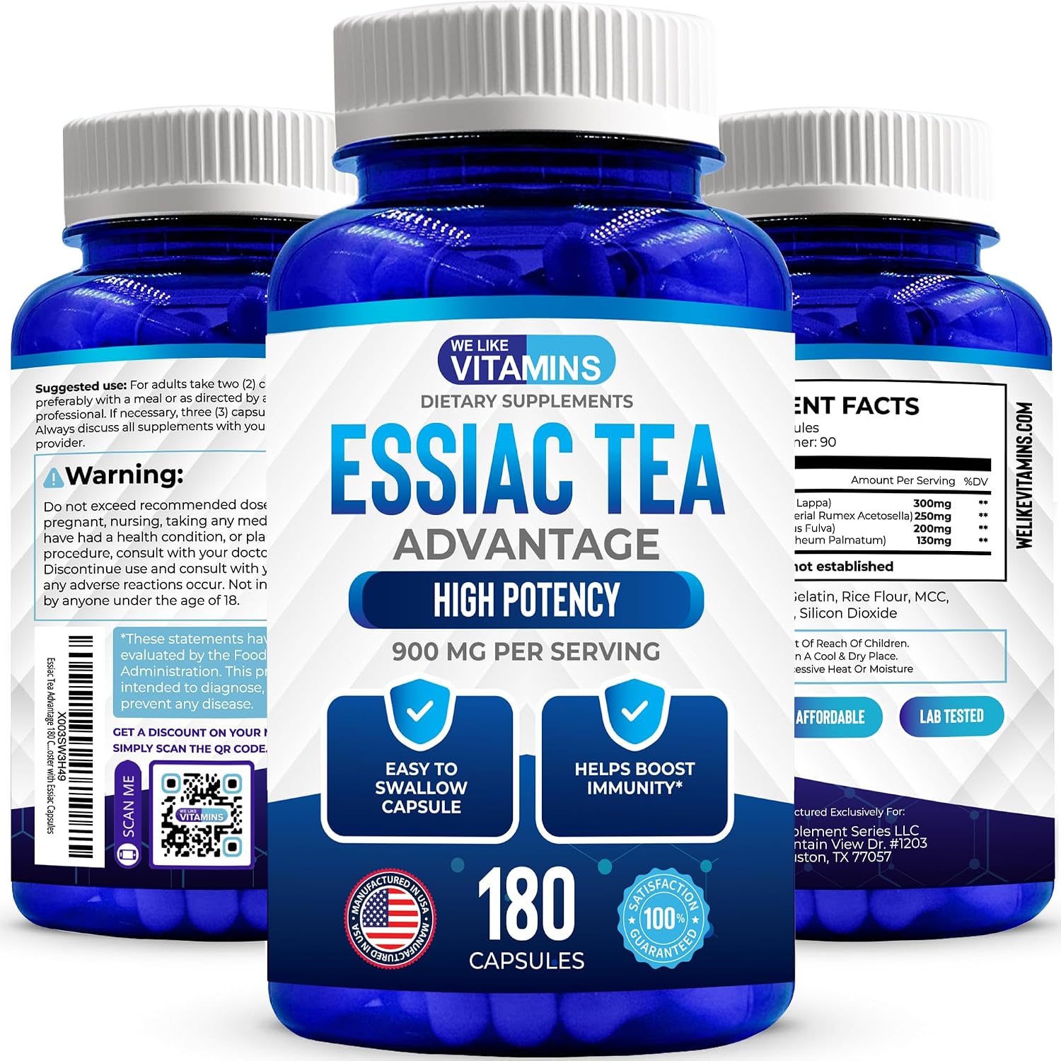 Essiac Tea Cápsulas de We Like Vitamins - 180 Cápsulas con Bardana, Acedera, Olmo Americano y Ruibarbo - 900mg por Dosis