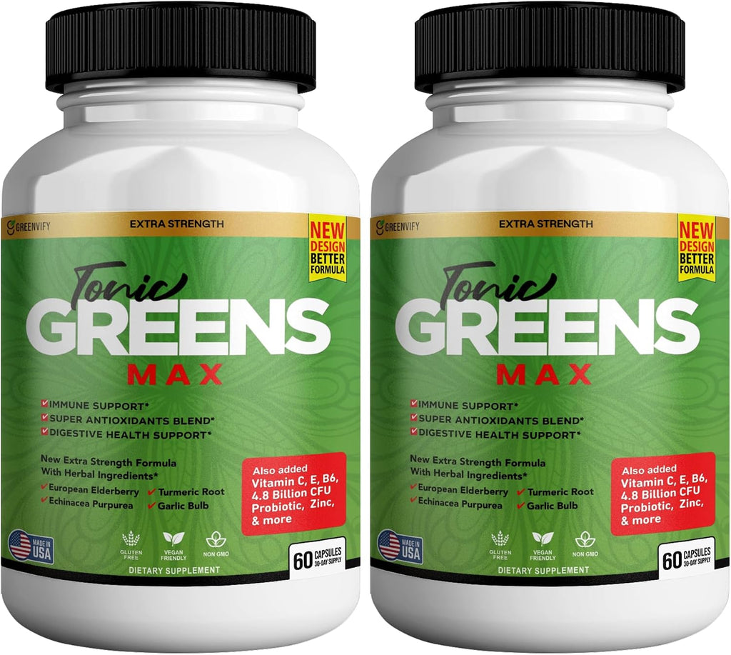 GREENVIFY Tonic Greens Max - Suplemento de Apoyo Inmunológico y Digestivo, 60 Cápsulas