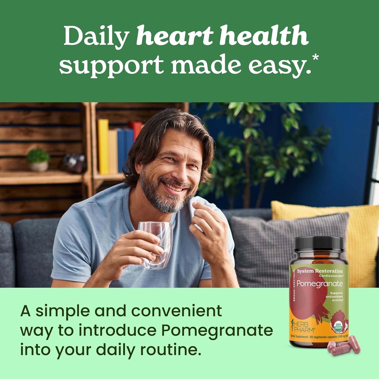 Herb Pharm Cápsulas de Granada Ecológica - Apoyo Cardiovascular y Antioxidante - 60 Cápsulas Veganas