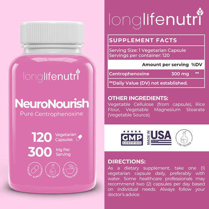 NeuroNourish Centrophenoxine 300 mg - 120 Cápsulas Vegetales - LongLifeNutri – Image 2