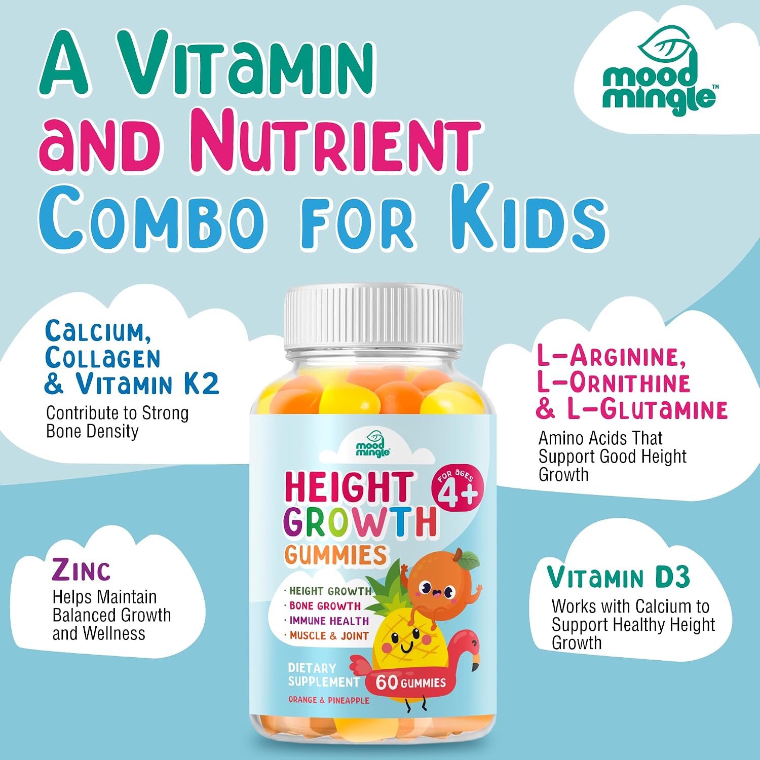 Mood Mingle Gominolas de Crecimiento para Niños y Adolescentes - Suplemento Multivitamínico
