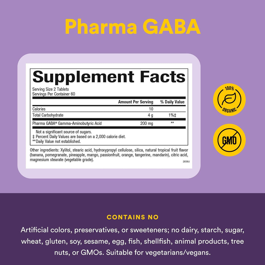 Natural Factors Pharma GABA - 120 Comprimidos Masticables (60 Dosis)