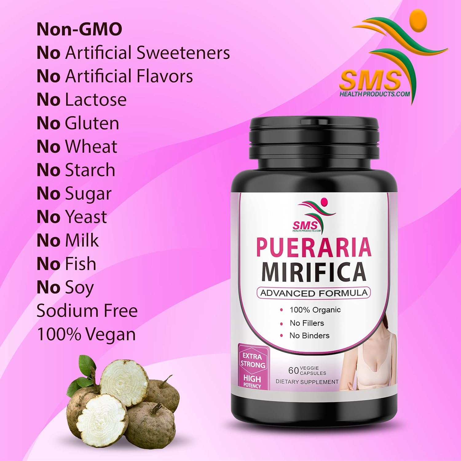 Pueraria Mirifica (Kwao Krua Kao) Extracto 10:1 - Suplemento Orgánico - 60 Cápsulas Veganas