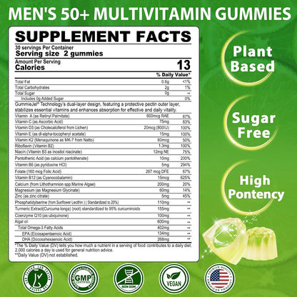 Multivitamínico para Hombres 50+ Sin Azúcar con Omega-3, CoQ10, D3K2, Calcio, Magnesio, Zinc y Vitaminas A, C y E - 60 – Image 2