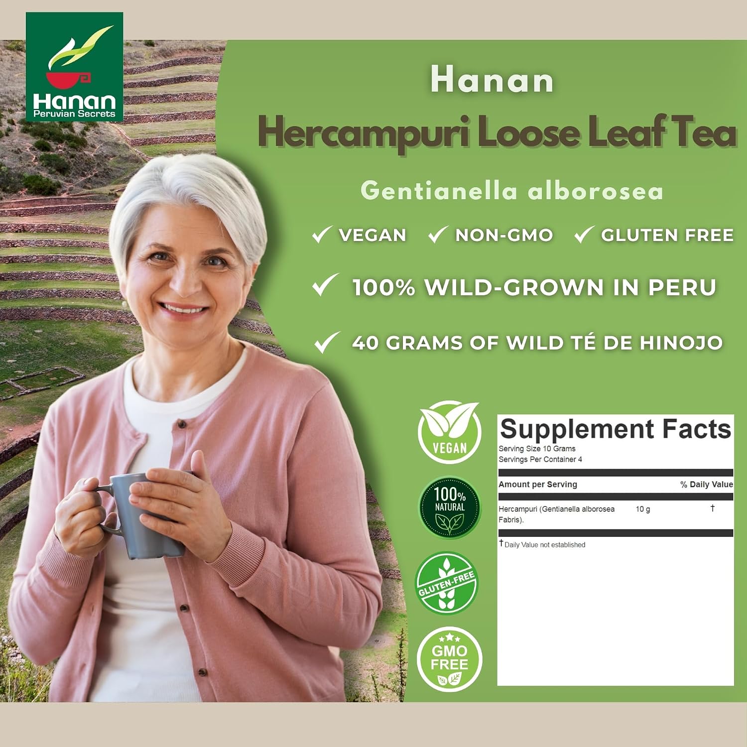 Hanan Peruvian Secrets Hercampuri - 100% Natural Gentianella Alborosea 40g - Infusión Depurativa