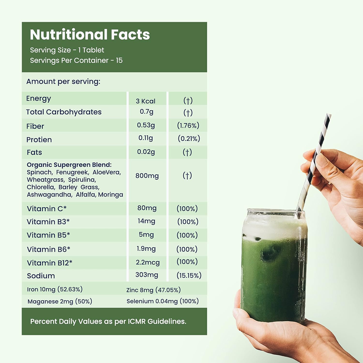WELLBEING NUTRITION Daily Greens | Sabor Natural a Limón y Lima | 15 Comprimidos (63g)
