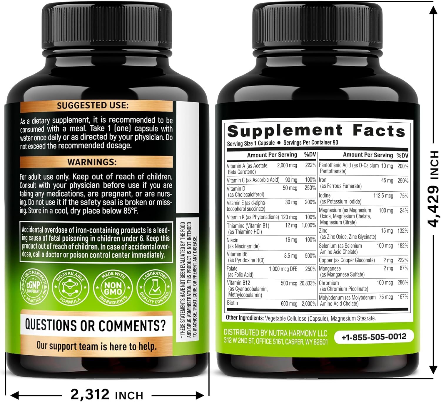 Multivitamínico Bariátrico con Hierro 45 mg - 21 Vitaminas Esenciales - Post Cirugía - 90 Cápsulas