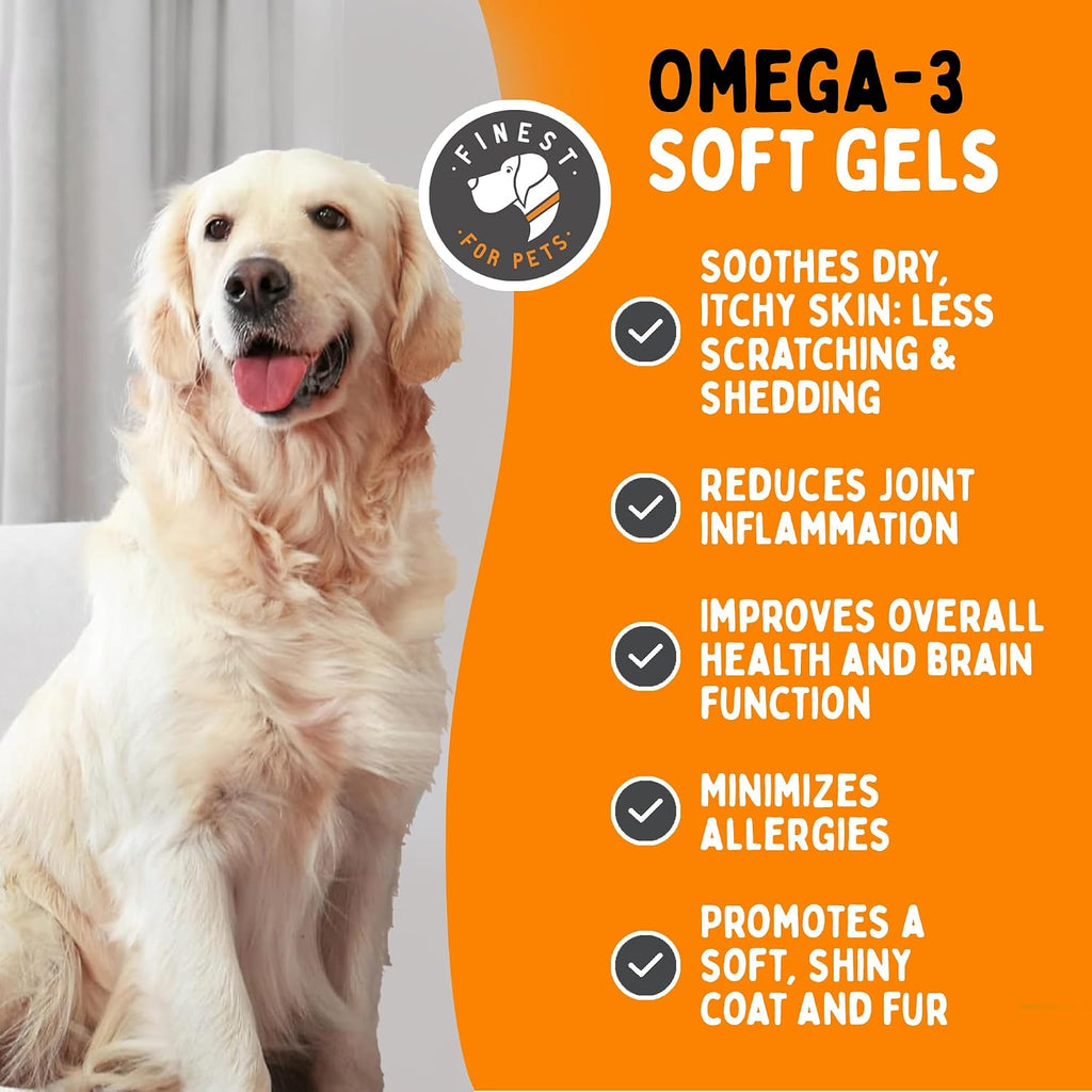 Omega 3 Fish Oil for Dogs - Finest For Pets - 180 Softgels with EPA and DHA