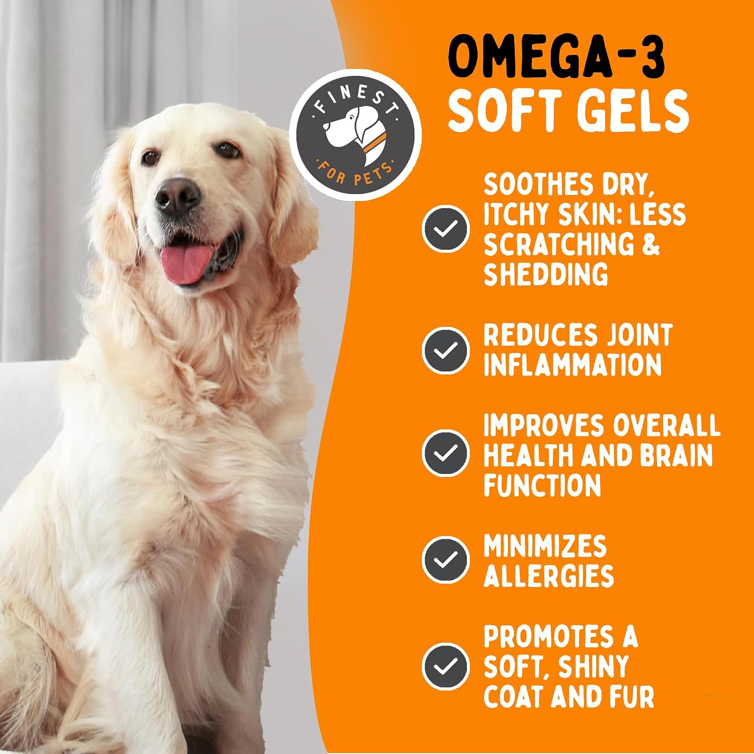 Omega 3 Fish Oil for Dogs - Finest For Pets - 180 Softgels with EPA and DHA