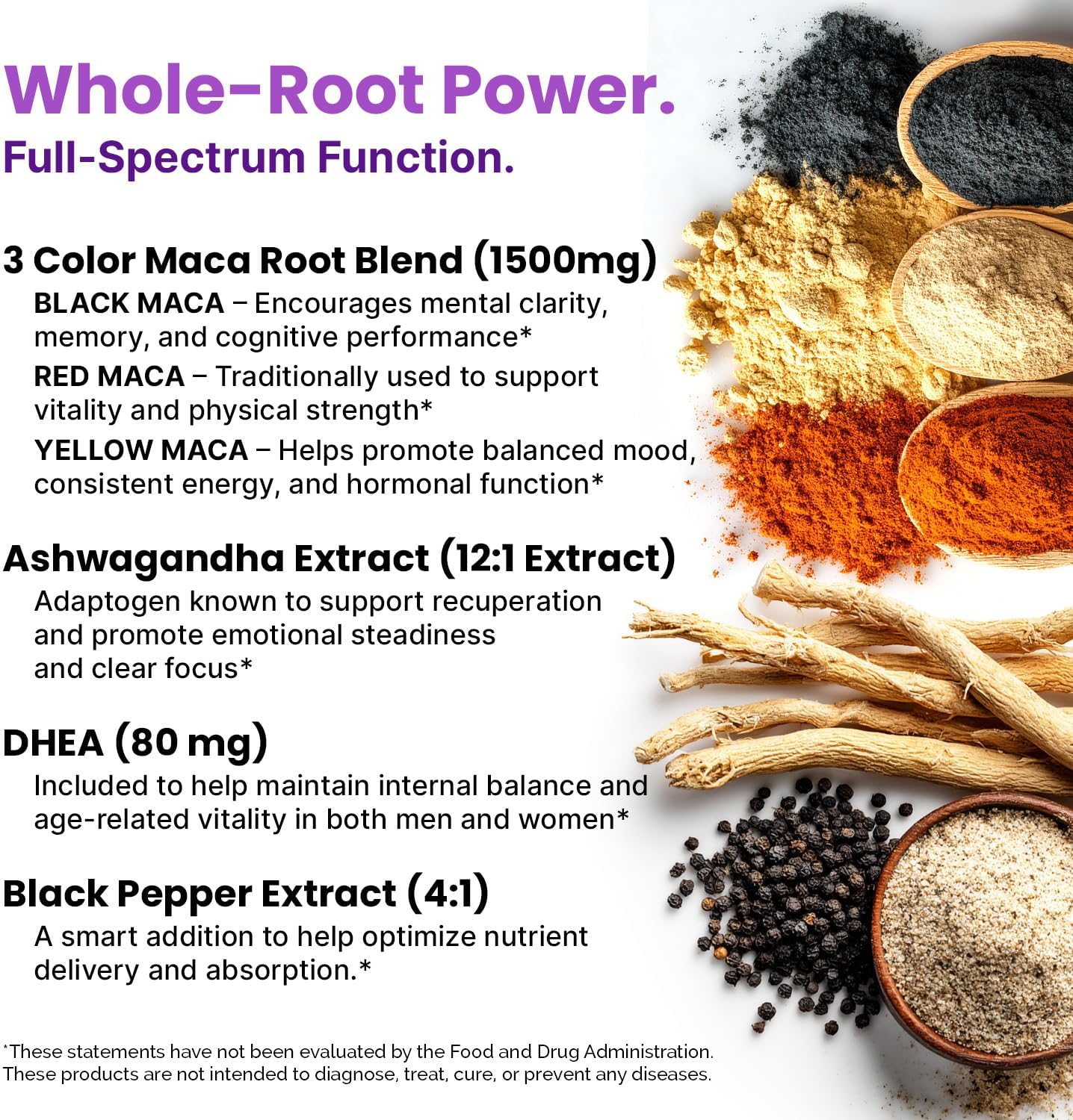 PrimeMD 6 en 1 Maca orgánica, Ashwagandha y DHEA en cápsulas 1710 mg con extracto de pimienta negra - Suplemento de maca negra para hombres y mujeres, 120 cápsulas (Pack de 3)
