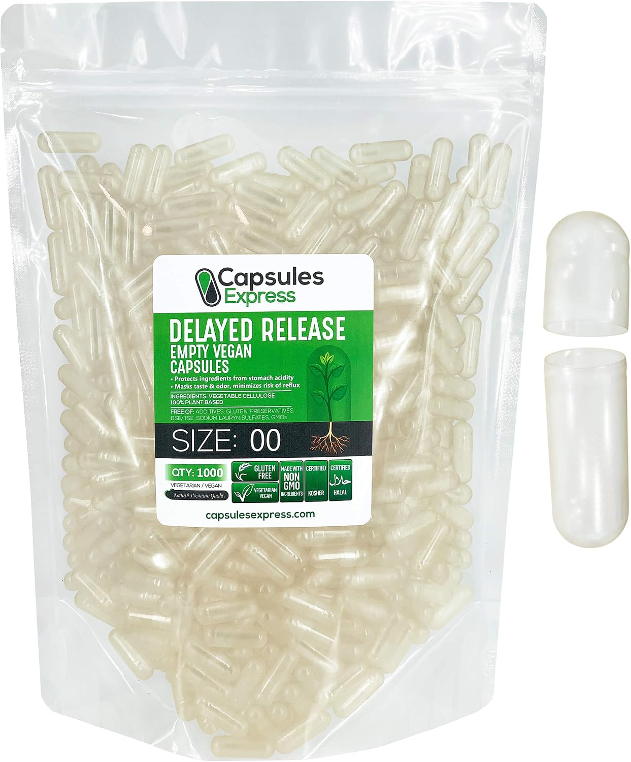 XPRS Nutra Cápsulas Vacías Tamaño 0 Liberación Retardada - 500 Unidades - Cápsulas Veganas Transparentes