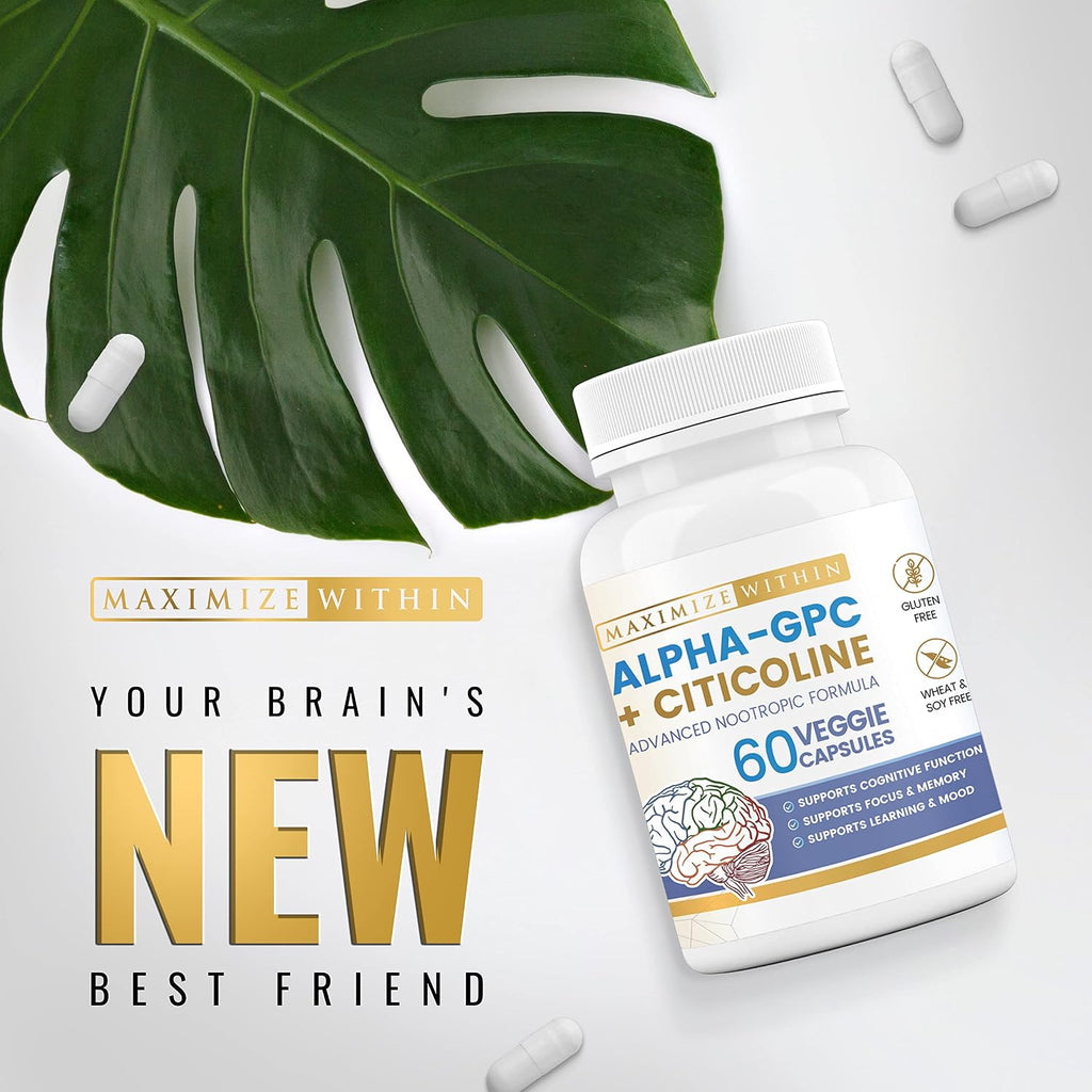 Alpha GPC + Citicolina 60 Cápsulas, 1600mg Fórmula Concentrada
