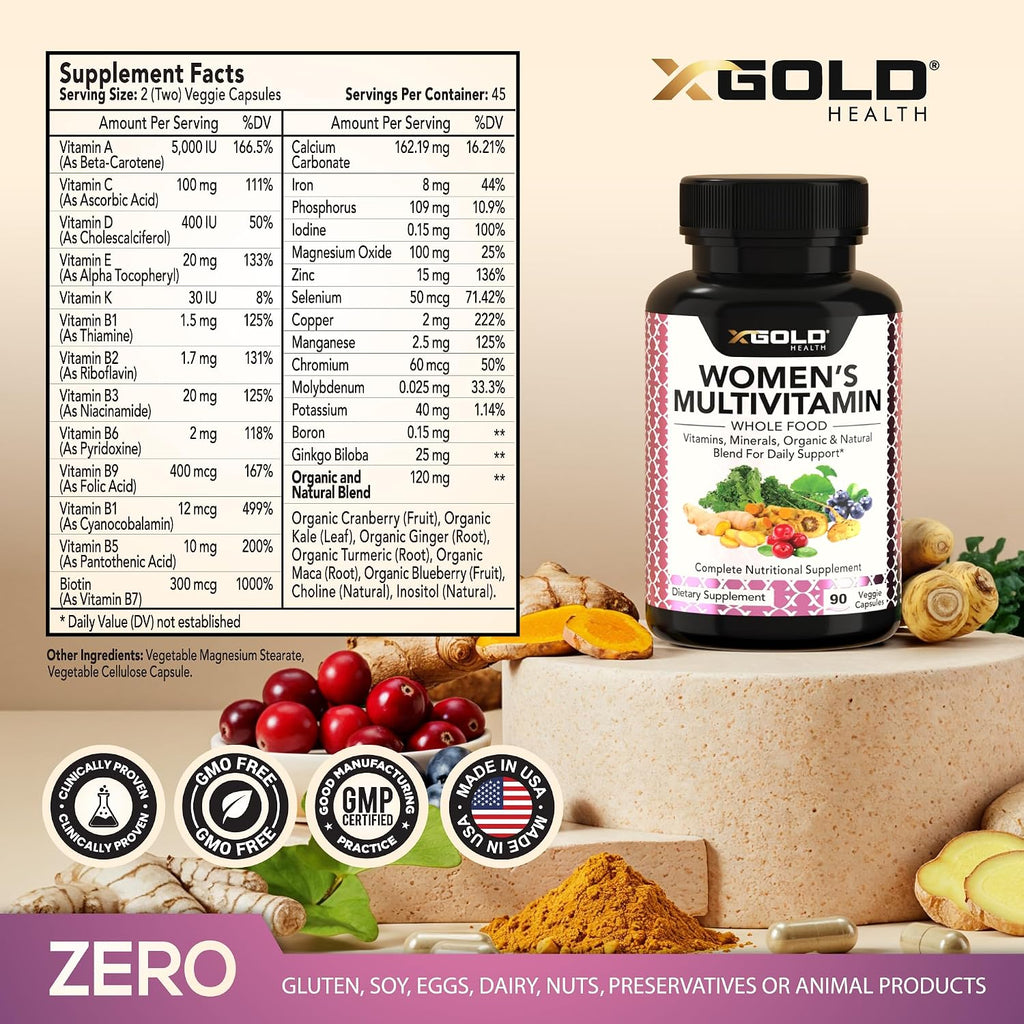 Multivitamínico Vegano para Mujeres 50+ con Superalimentos Orgánicos - 90 Cápsulas