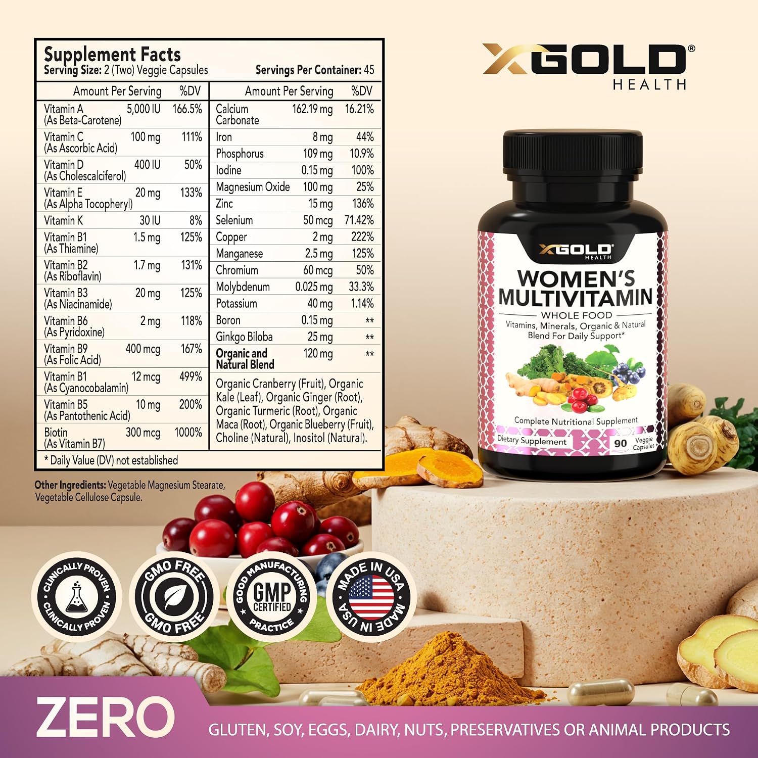 Multivitamínico Vegano para Mujeres 50+ con Superalimentos Orgánicos - 90 Cápsulas
