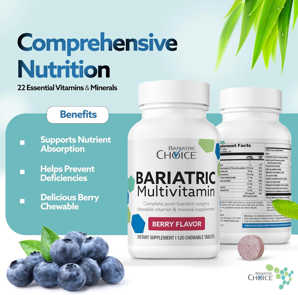 Bariatric Choice My Bariatric Multivitamínico Masticable con Hierro y Calcio, Berry (120 comprimidos)