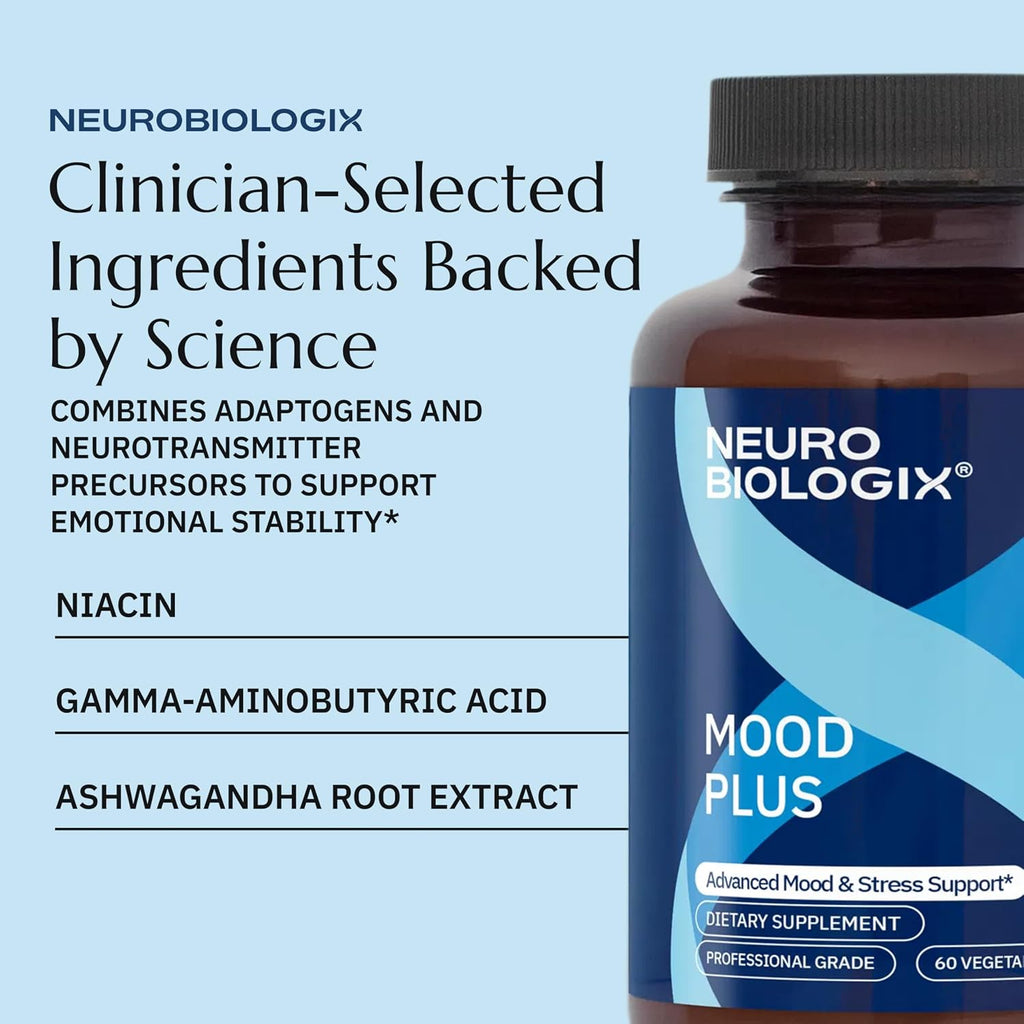 Neurobiologix Mood Plus: 60 Capsules with GABA, 5-HTP, Ashwagandha, and Magnesium for Emotional Balance