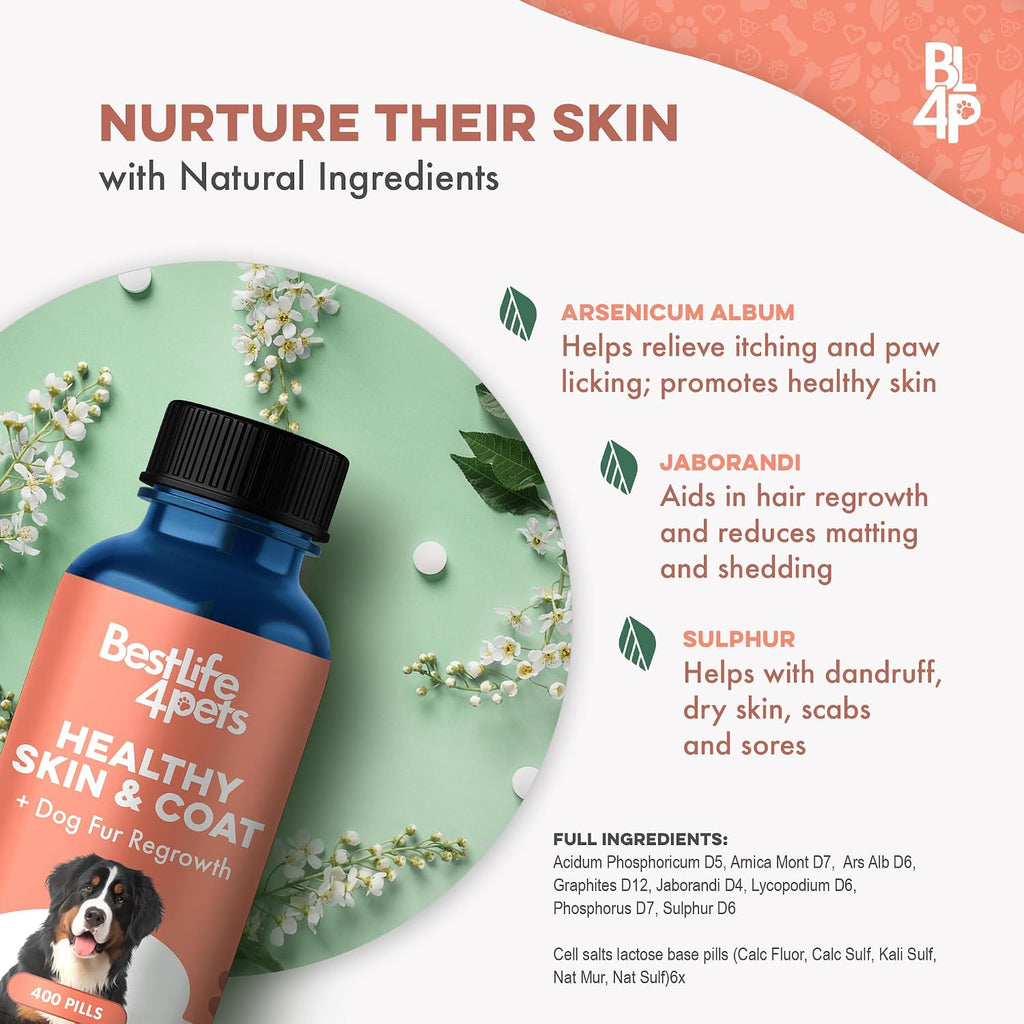 Suplemento Natural para la Piel y el Pelaje del Perro – Alivio Suave del Picor – 400 Comprimidos Pequeños Inodoros