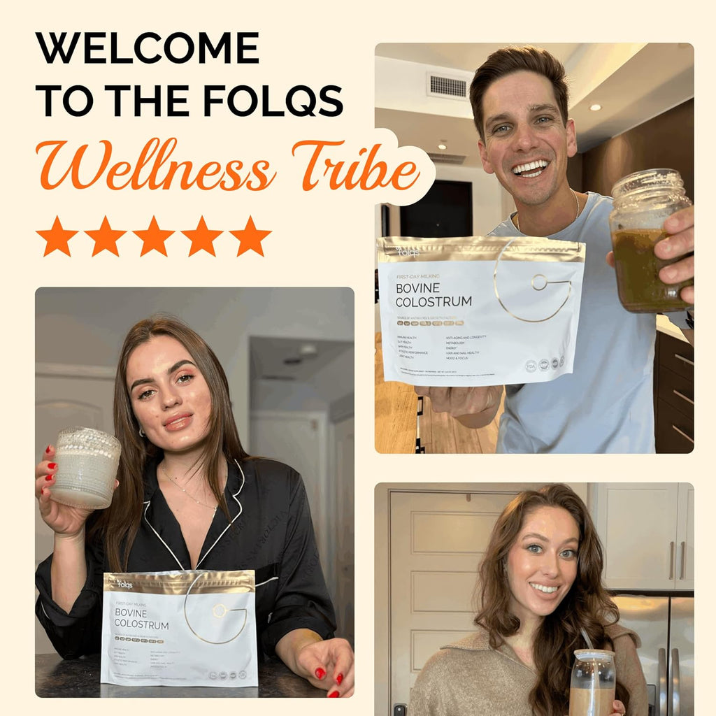 Folqs Polvo de Calostro Bovino – Primera Ordeña para Apoyo Inmunitario y Digestivo – 60 Dosis – Apoya la Salud de la Piel y los Tejidos – Fabricado en EE. UU. – Aminoácidos, Vitaminas, Minerales – Kosher – De Origen Sostenible