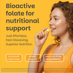EZ Melts Folato Disolvable 1,667 mcg DFE - Complemento de Folato Metilado - Salud Cardíaca y Desarrollo Fetal Saludable - No GMO, Vegano y Sin Lácteos - Sabor Naranja - 60 Comprimidos Disolubles