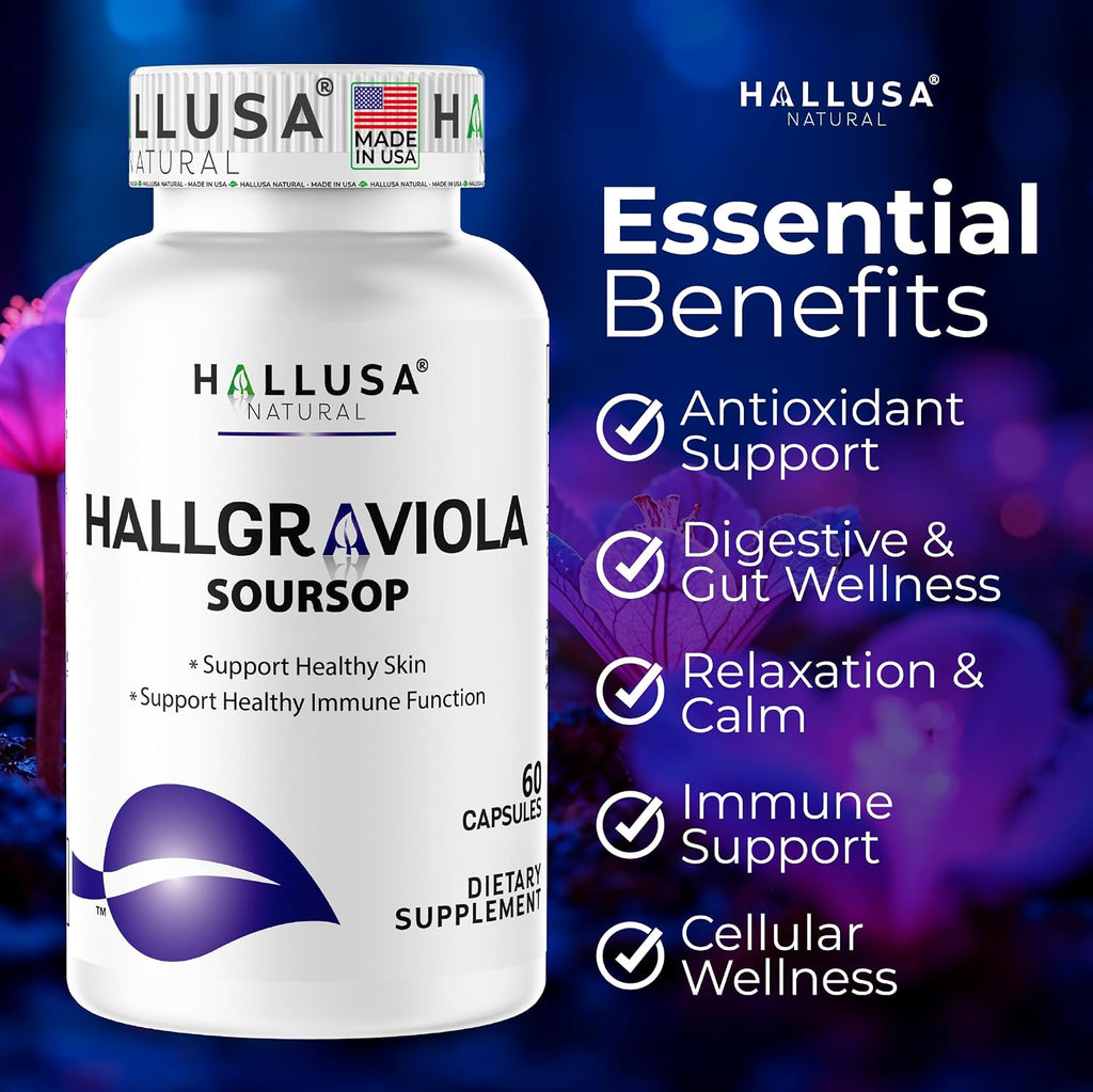 Hallusa Natural Graviola Soursop 800mg - 60 Cápsulas - Complemento Alimenticio de Guanábana