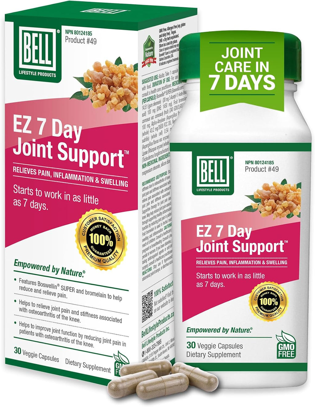 Bell EZ 7 Day Joint Support – Complemento para Articulaciones, 30 Cápsulas Veganas