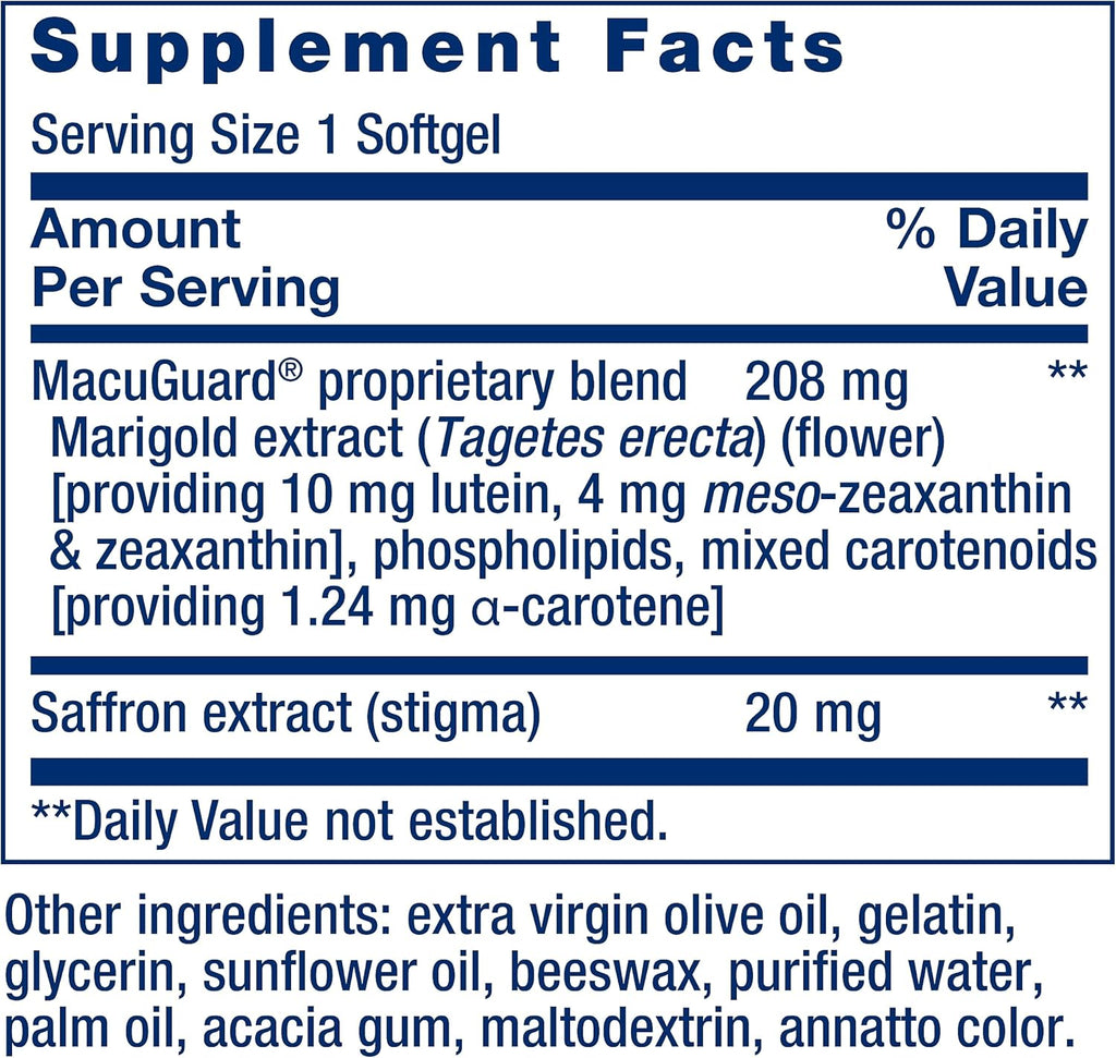 Life Extension MacuGuard Ocular Support con Azafrán – 60 Cápsulas Blandas