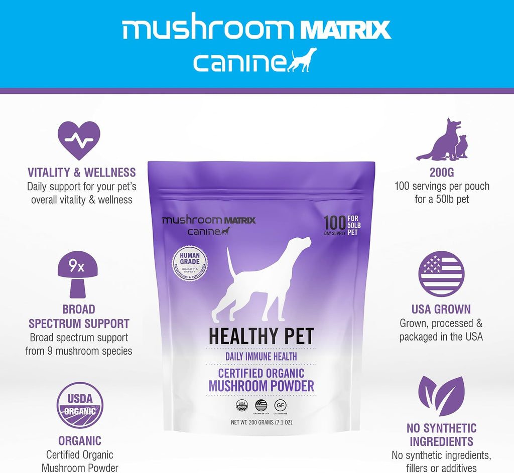 Om Mushroom Matrix Healthy Pet – Suplemento de Hongos Orgánicos para Perros y Gatos (200g)