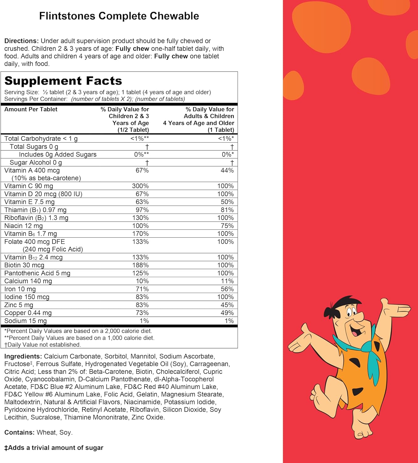 Flintstones Vitamins Multivitamínico Completo Masticable para Niños con Hierro, Calcio, Vitamina C y Vitamina D, 180 comprimidos