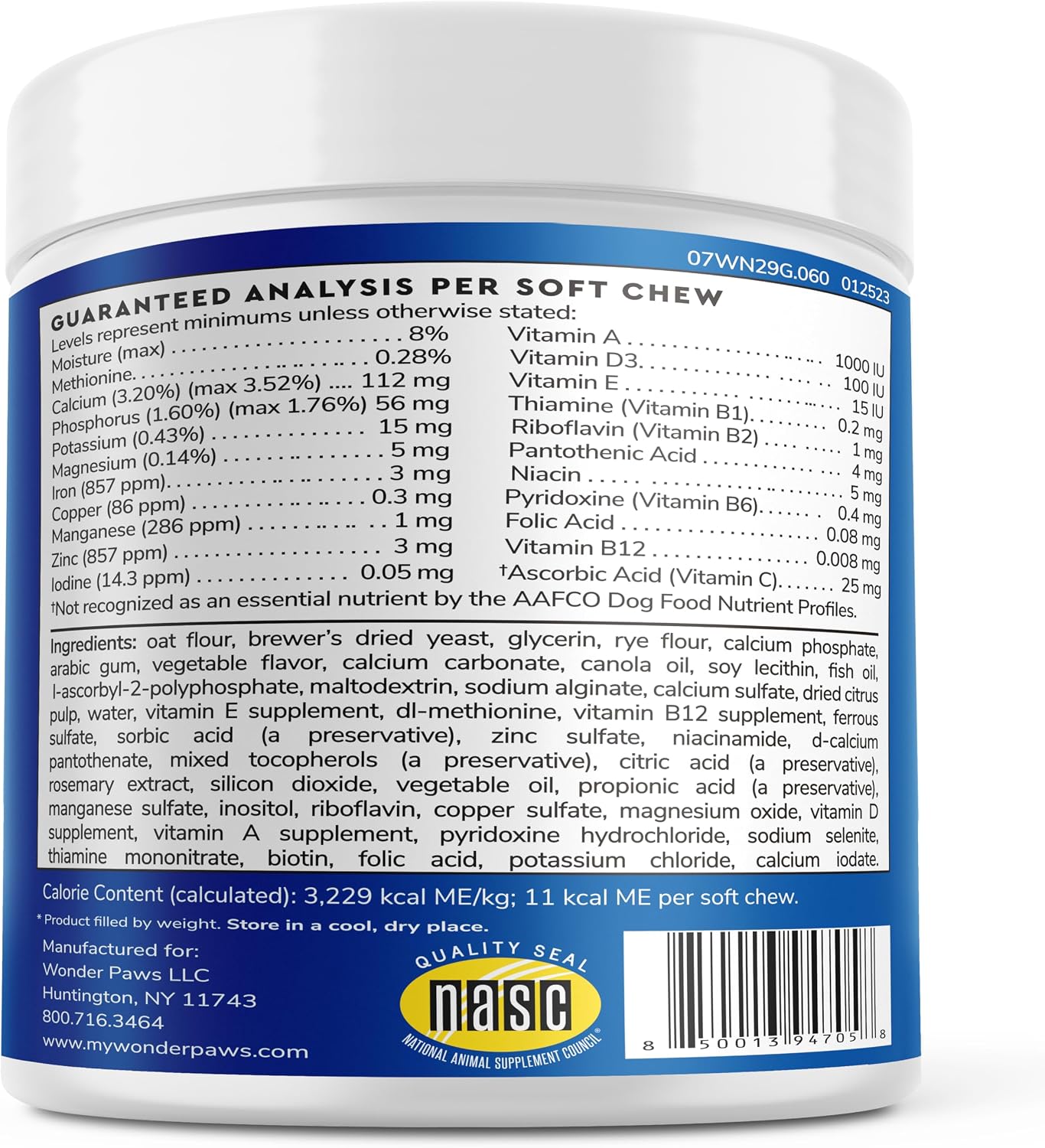 Multivitamínico Premium para Perros WONDER PAWS - 60 Golosinas Masticables - Fórmula 21 en 1