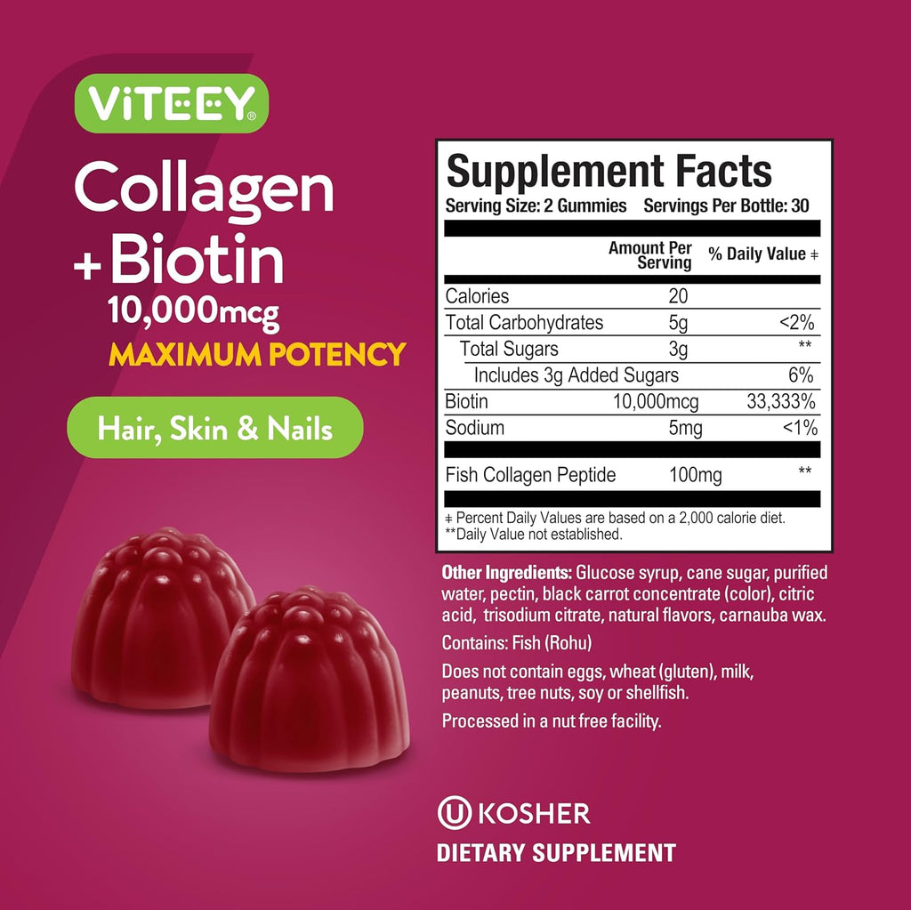 Viteey Gomitas de Colágeno con Biotina - 60 Unidades