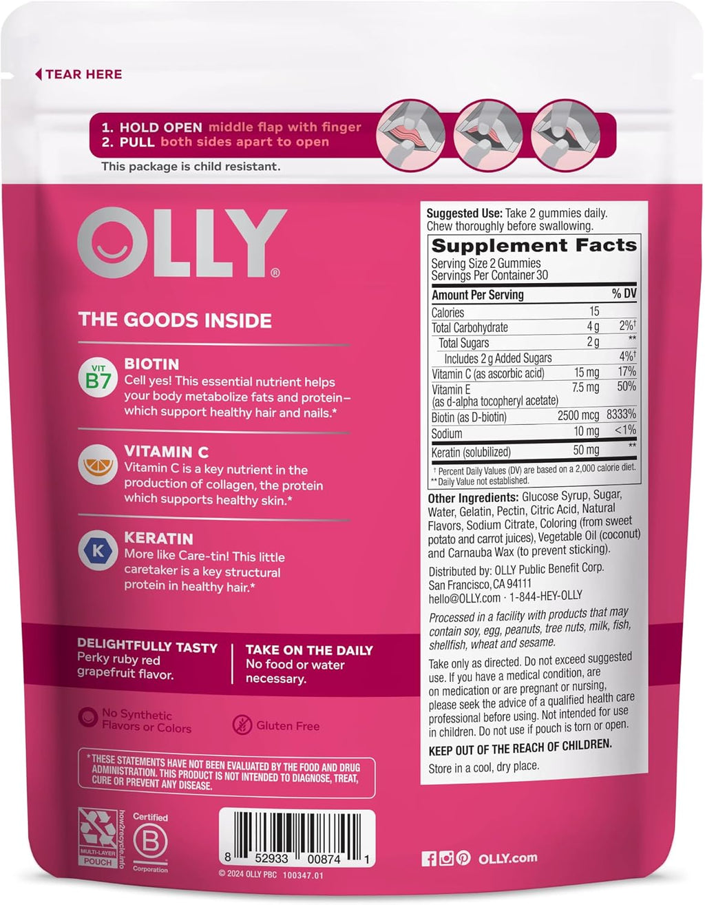 OLLY Undeniable Beauty Gummies - Biotina, Vitamina C y Queratina - 60 Gominolas